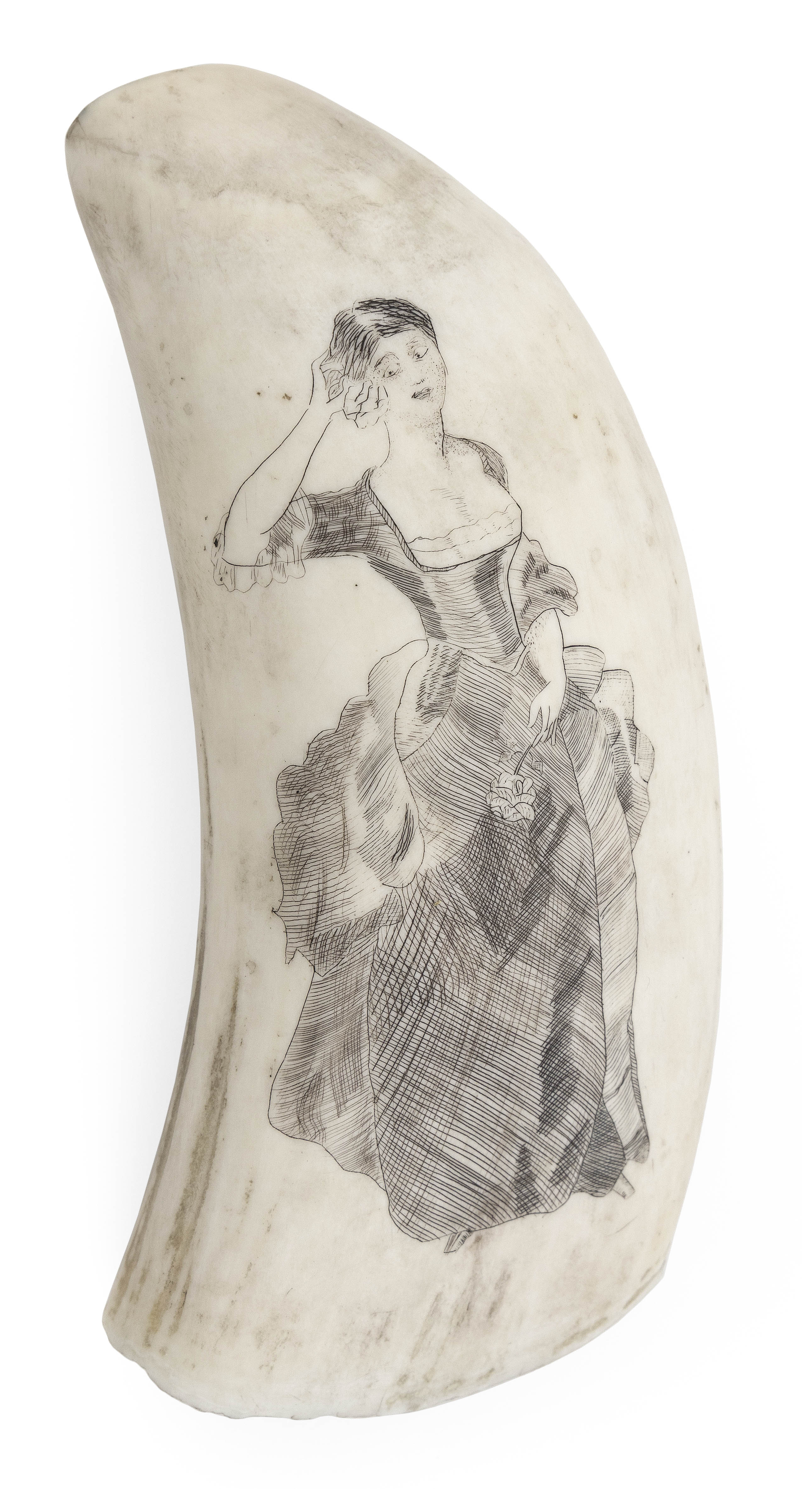 SCRIMSHAW WHALE'S TOOTH WITH FIGURAL PORTRAIT 19th Century Length 5.5